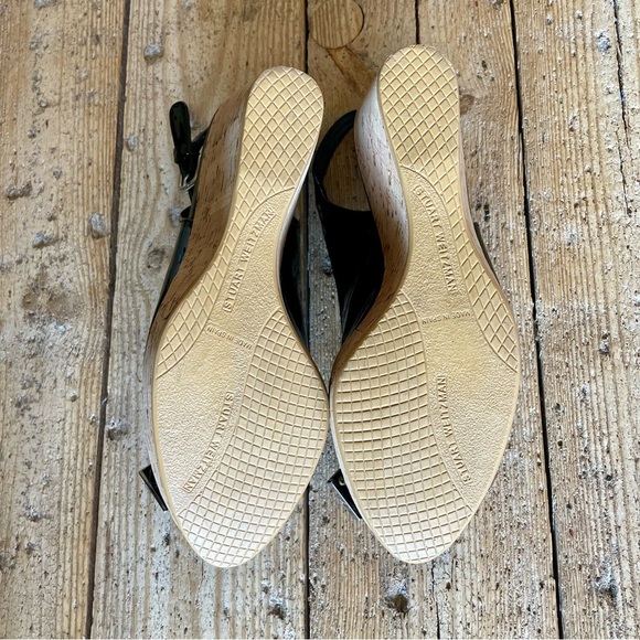 Stuart Weitzman Bodajean Black Patent Cork Wedge Sandals Size 7.5 - Picture 10 of 12